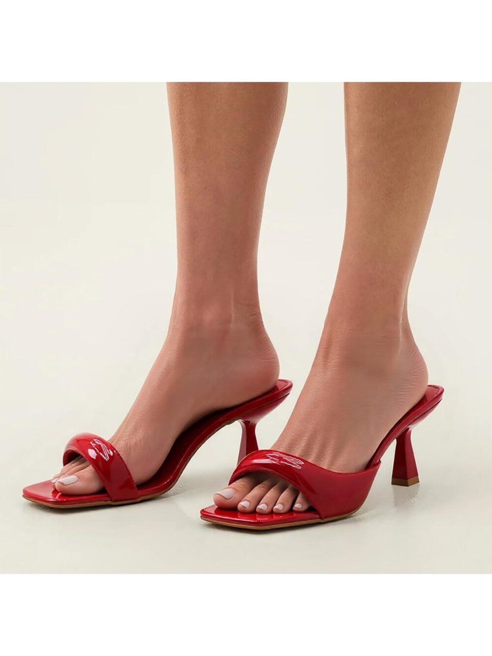 Women's Black One Strap Square Open Toe Sexy Stylish Kitten Heel Slide Sandals